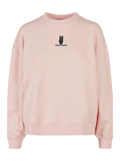 Miękka bluza bez kaptura z haftem "horse mom" dla Koniary Oversize - EQUINE - Pink