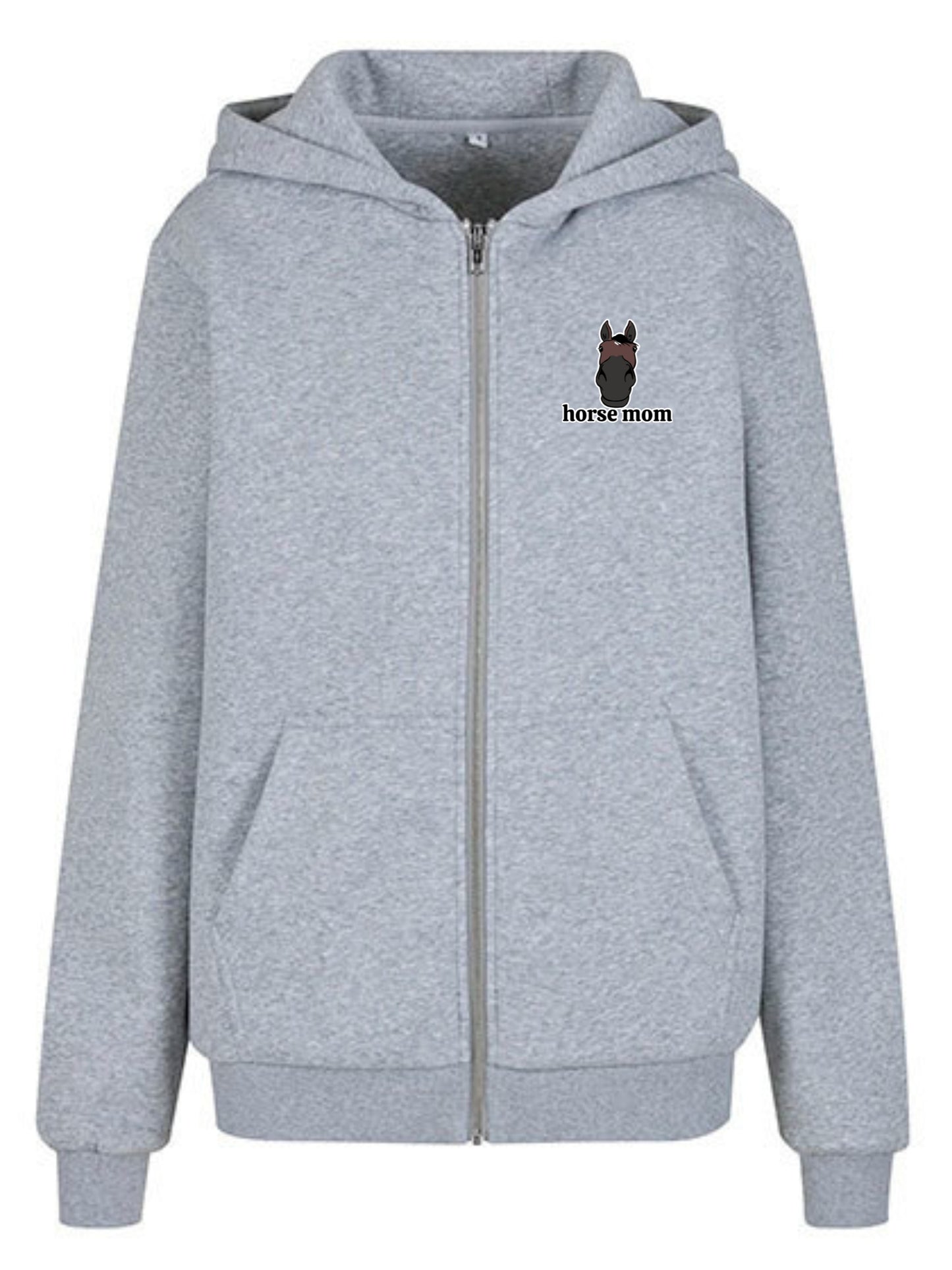 Miękka, luźna bluza na zamek z haftem "horse mom" dla Koniary - COZY - Heather Grey