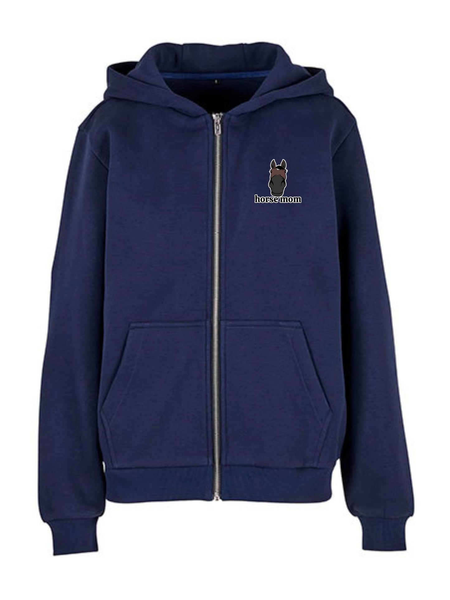 Miękka, luźna bluza na zamek z haftem "horse mom" dla Koniary - COZY - Navy
