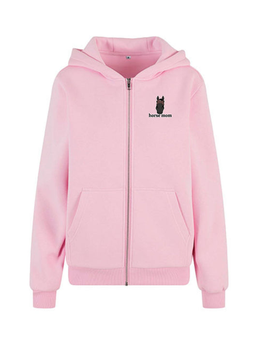 Cozy Rozpinana Bluza dla Koniary - Horse Mom Oversize - Soft Pink