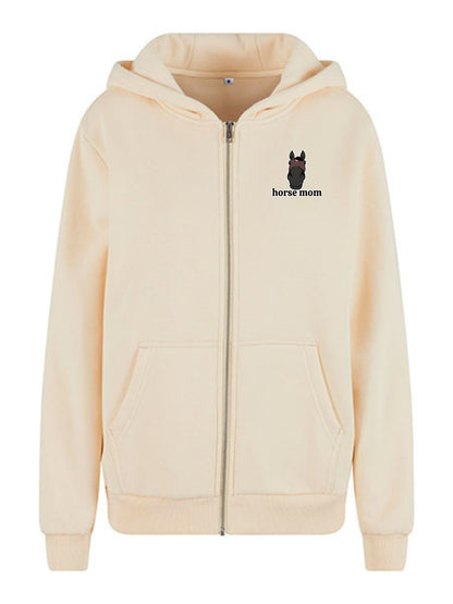 Miękka, luźna bluza na zamek z haftem "horse mom" dla Koniary - COZY - White Sand
