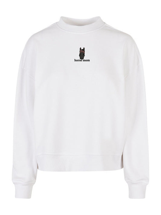 Miękka bluza bez kaptura z haftem "horse mom" dla Koniary Oversize - EQUINE - White