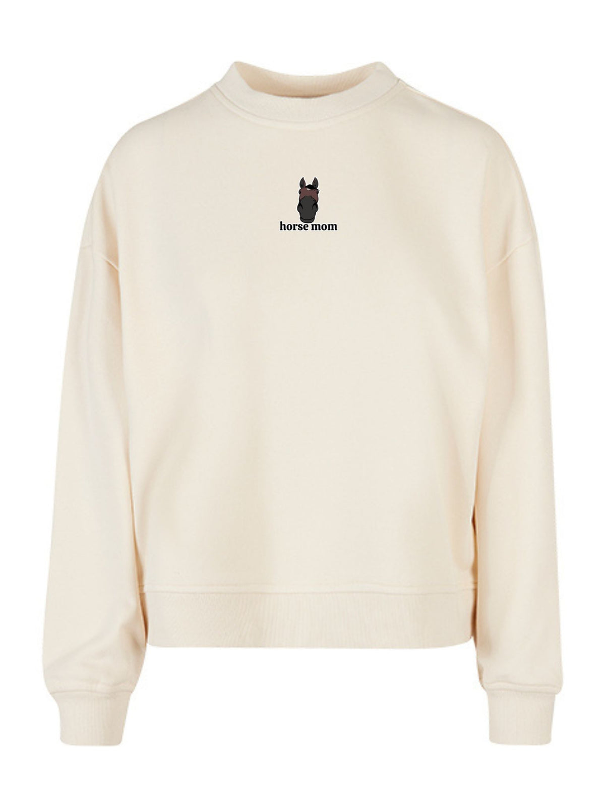 Miękka bluza bez kaptura z haftem "horse mom" dla Koniary Oversize - EQUINE - White Sand