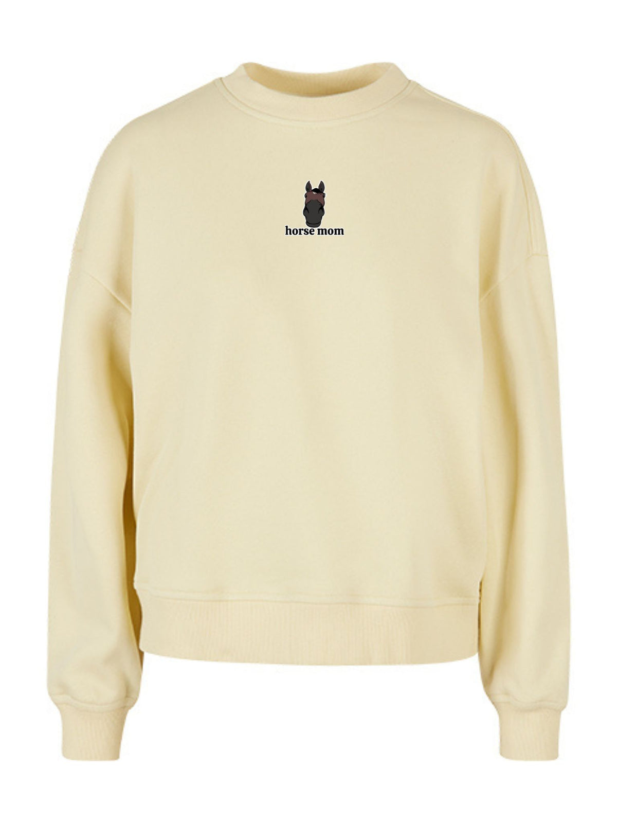 Miękka bluza bez kaptura z haftem "horse mom" dla Koniary Oversize - EQUINE - Soft Yellow