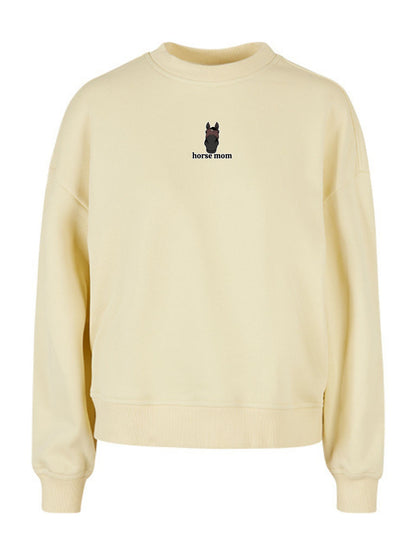 Miękka bluza bez kaptura z haftem "horse mom" dla Koniary Oversize - EQUINE - Soft Yellow