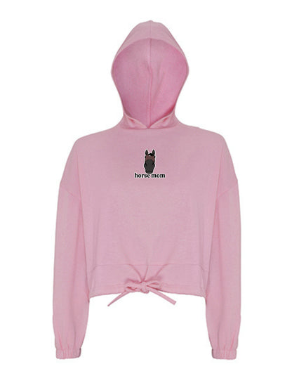 Miękka bluza ze ściągaczem, z haftem "horse mom" dla Koniary - LOVELY - Light Pink