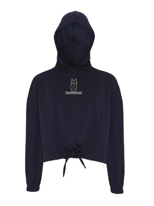 Miękka bluza ze ściągaczem, z haftem "horse mom" dla Koniary - LOVELY - Navy