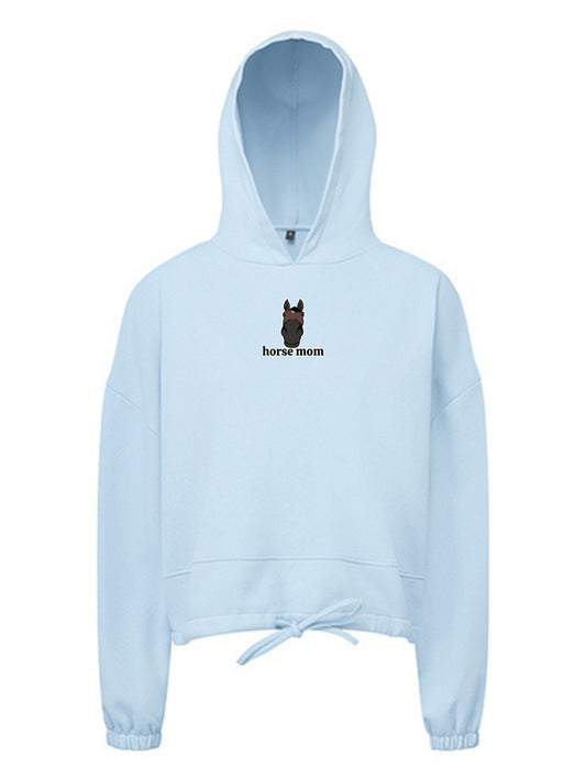 Miękka bluza ze ściągaczem, z haftem "horse mom" dla Koniary - LOVELY - Sky Blue