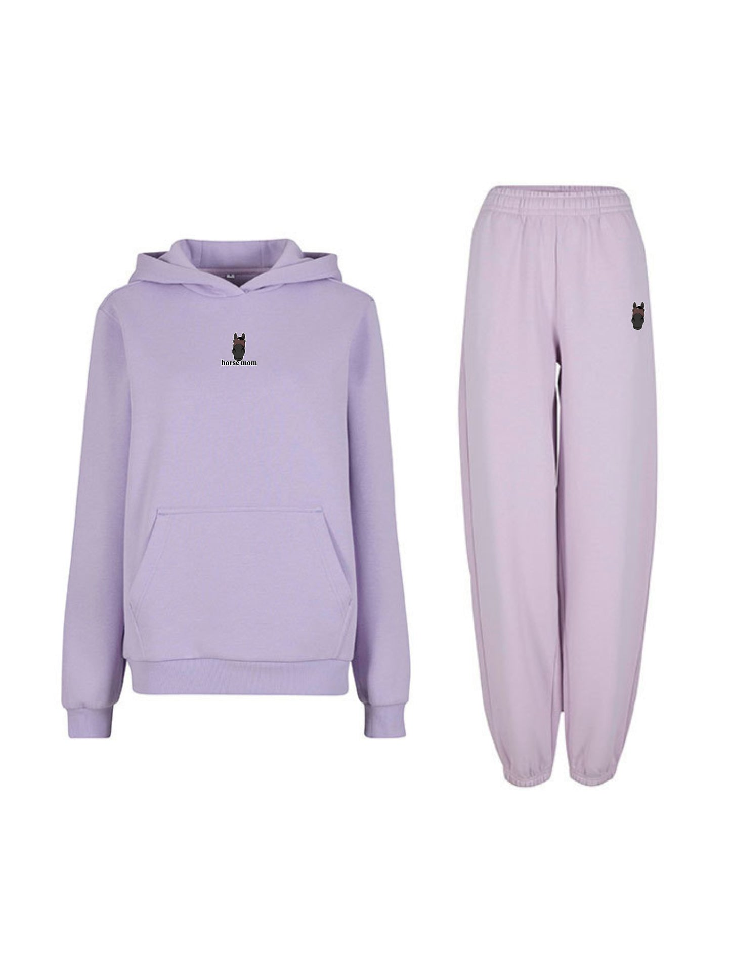Miękki komplet dresowy z haftem "horse mom" dla Koniary Oversize - COZY - Lilac