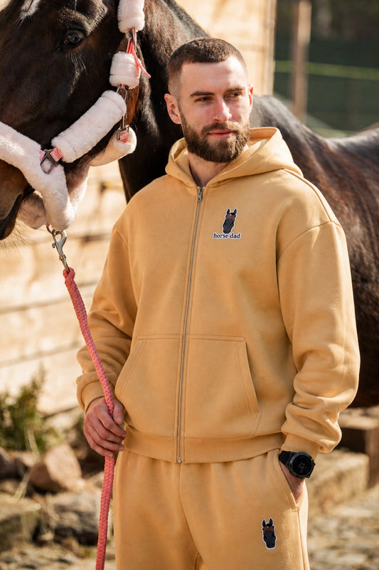 Cozy Rozpinana Bluza dla Koniarza - Horse Dad Oversize - Beige