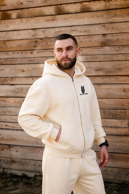 Cozy Rozpinana Bluza dla Koniarza - Horse Dad Oversize - White Sand