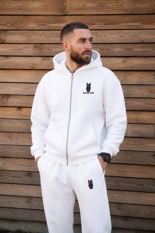 Cozy Rozpinana Bluza dla Koniarza - Horse Dad Oversize - White