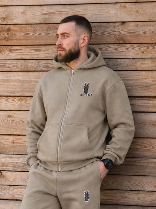 Cozy Rozpinana Bluza dla Koniarza - Horse Dad Oversize - Pale Olive