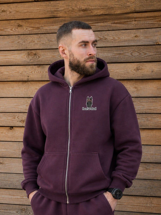 Cozy Rozpinana Bluza dla Koniarza - Horse Dad Oversize - Plum Purple