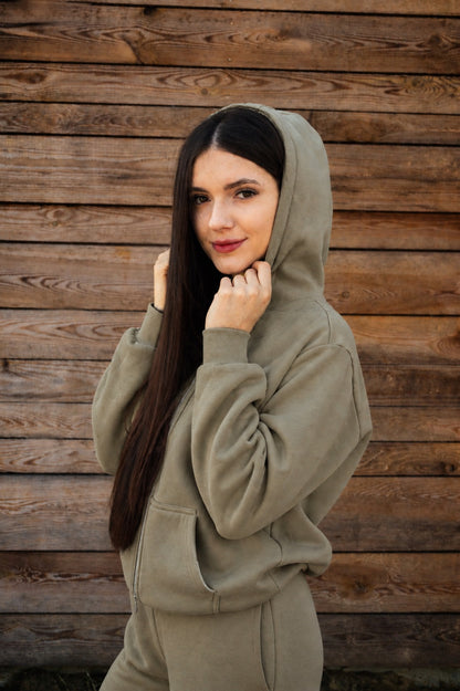 Cozy Rozpinana Bluza dla Koniary - Horse Mom Oversize - Pale Olive