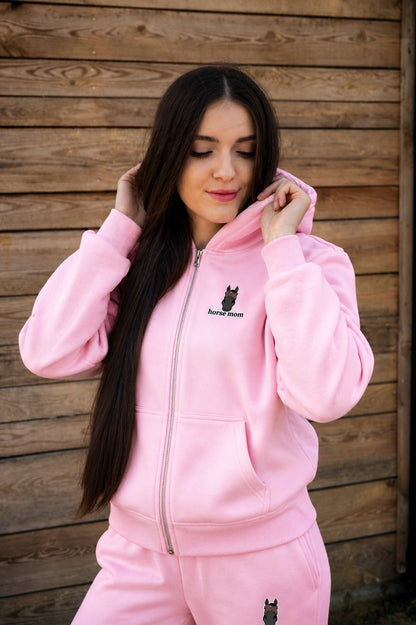 Cozy Rozpinana Bluza dla Koniary - Horse Mom Oversize - Soft Pink