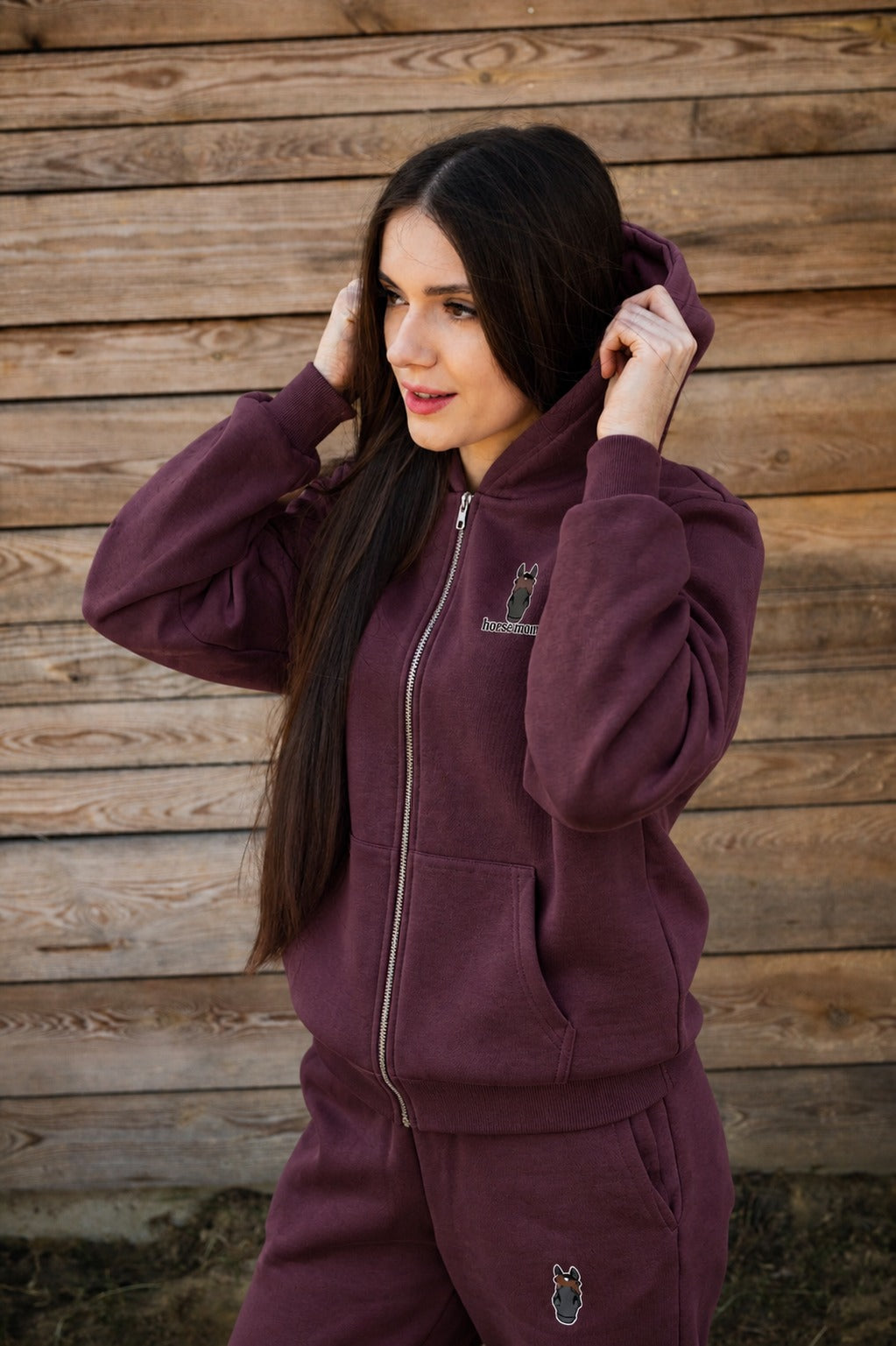 Cozy Rozpinana Bluza dla Koniary - Horse Mom Oversize - Plum Purple
