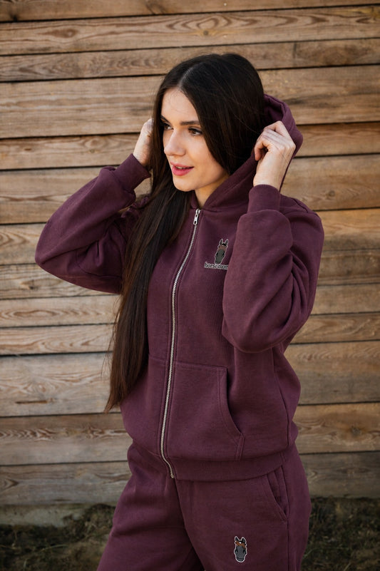 Cozy Rozpinana Bluza dla Koniary - Horse Mom Oversize - Plum Purple