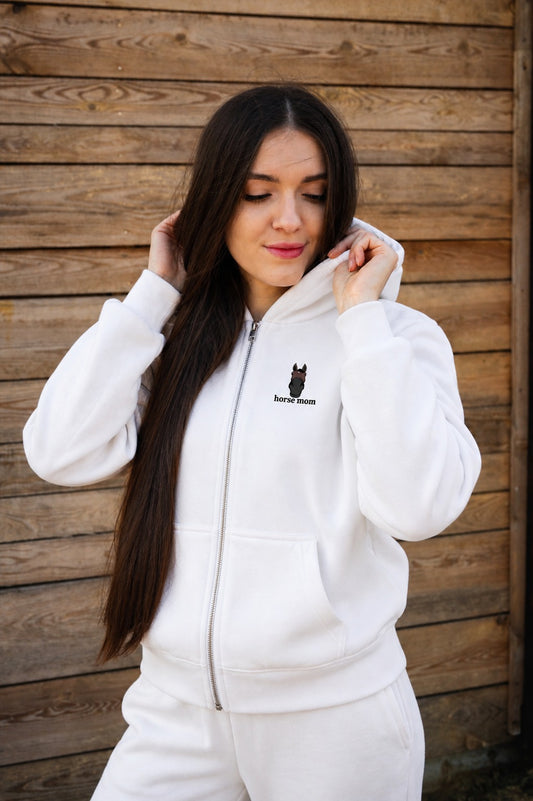 Cozy Rozpinana Bluza dla Koniary - Horse Mom Oversize - White