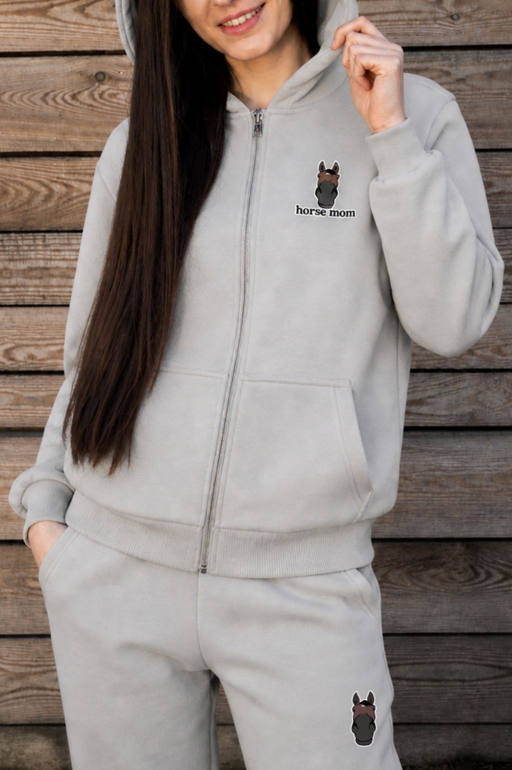 Cozy Rozpinana Bluza dla Koniary - Horse Mom Oversize - Light Asphalt
