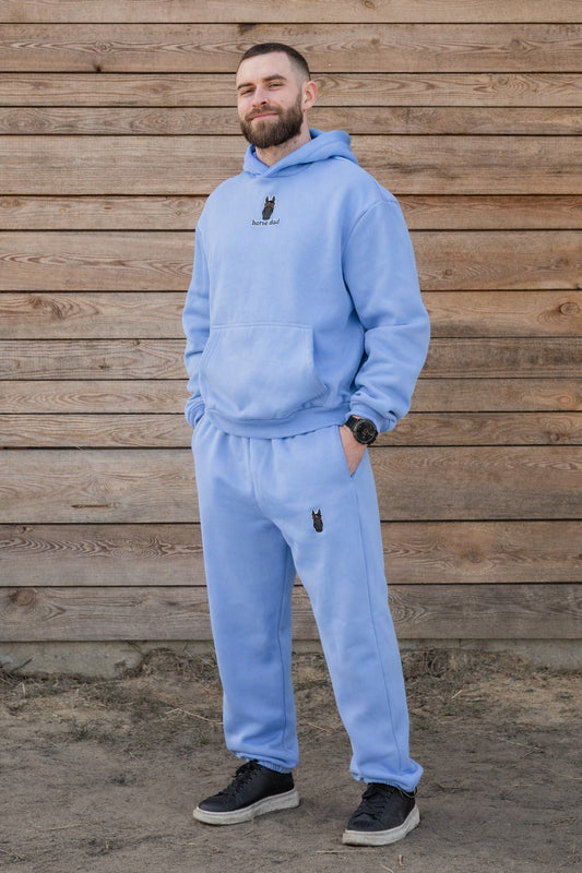Cozy Komplet Dresowy Dla Koniarza - Horse Dad Oversize - Powder Blue
