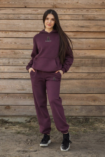 Cozy Komplet Dresowy Dla Koniary - Horse Mom Oversize - Plum Purple