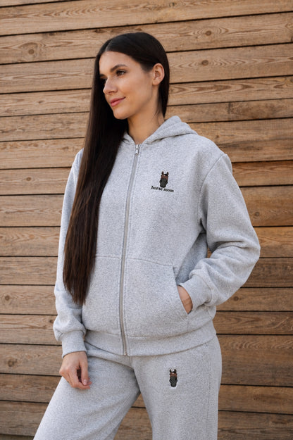 Cozy Rozpinana Bluza dla Koniary - Horse Mom Oversize - Heather Grey