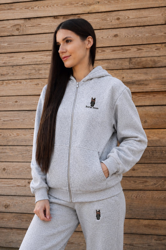 Cozy Rozpinana Bluza dla Koniary - Horse Mom Oversize - Heather Grey