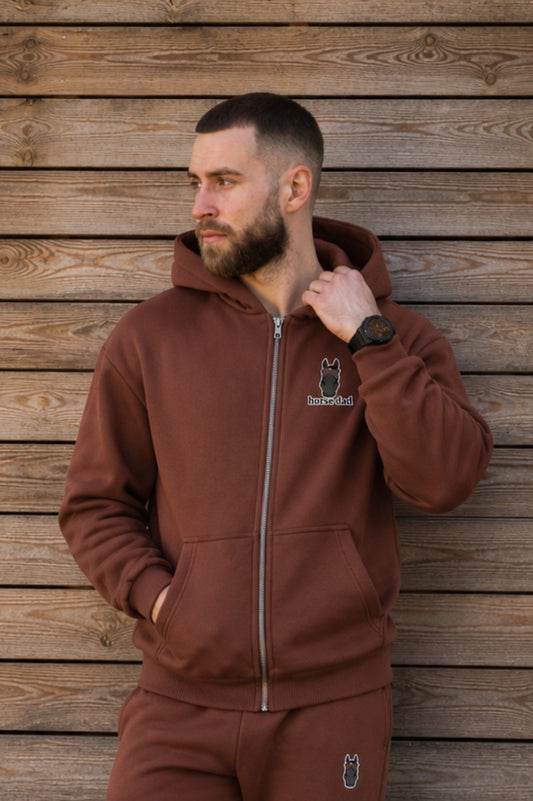 Cozy Rozpinana Bluza dla Koniarza - Horse Dad Oversize - Chocolate Brown