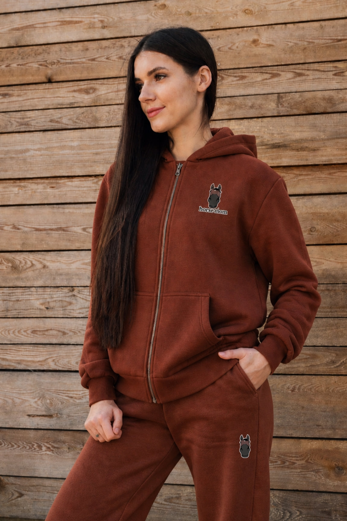 Cozy Rozpinana Bluza dla Koniary - Horse Mom Oversize - Chocolate Brown
