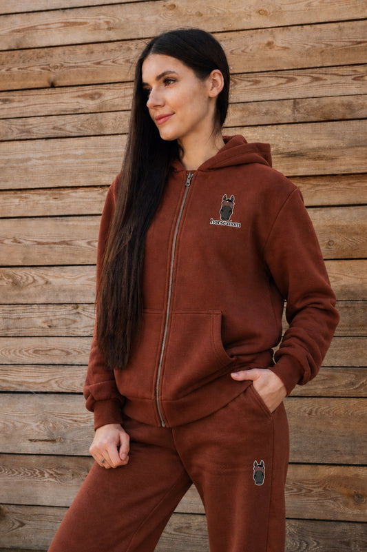 Cozy Rozpinana Bluza dla Koniary - Horse Mom Oversize - Chocolate Brown
